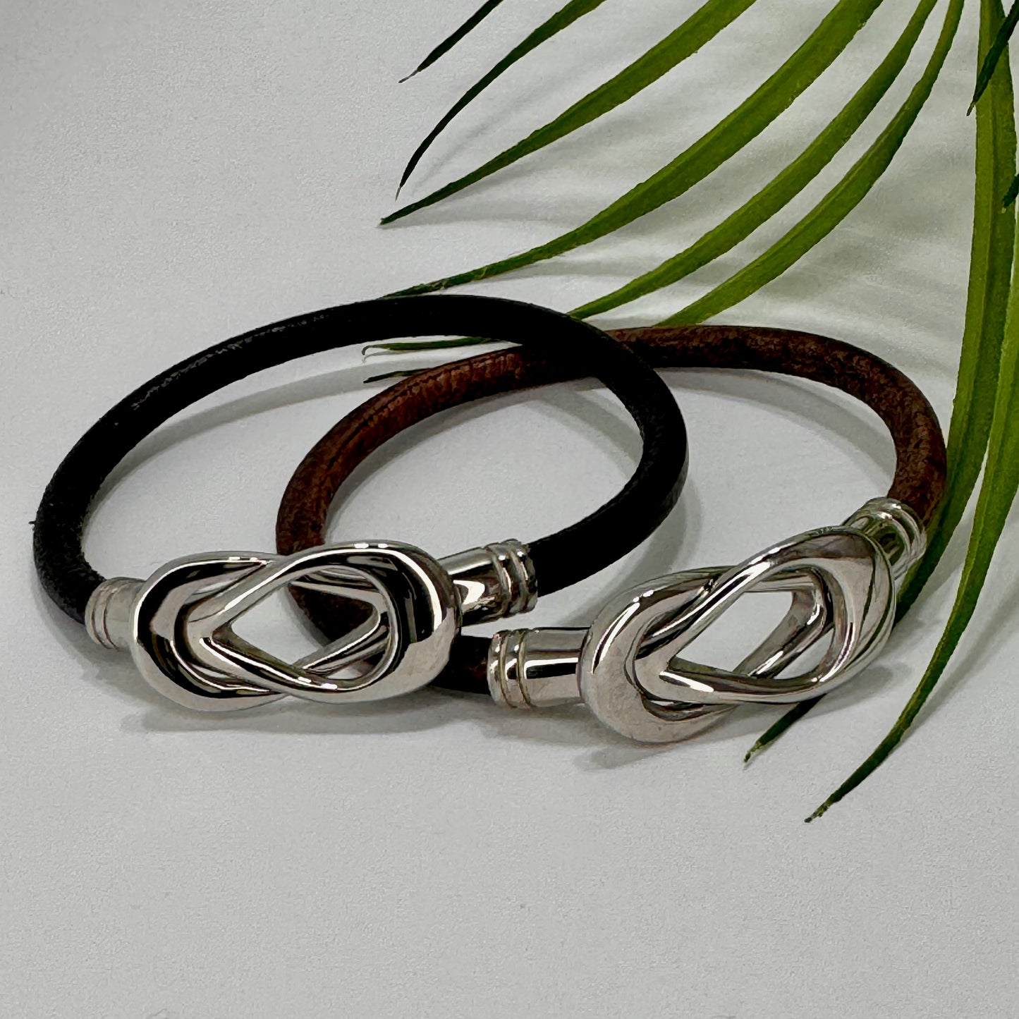 Black or Expresso Leather Cord Bracelet with Intertwined Magnetic Clasp