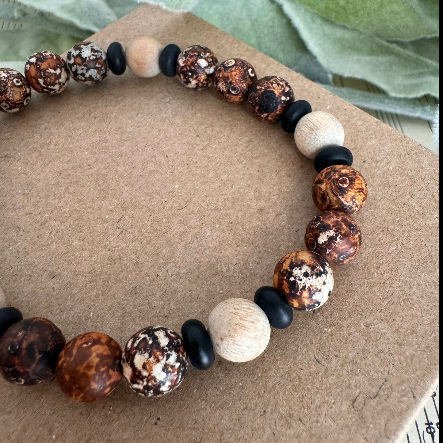 Beaded Stretch Bracelet 8mm Dark Brown Wooden Agate - Balance and Harmony