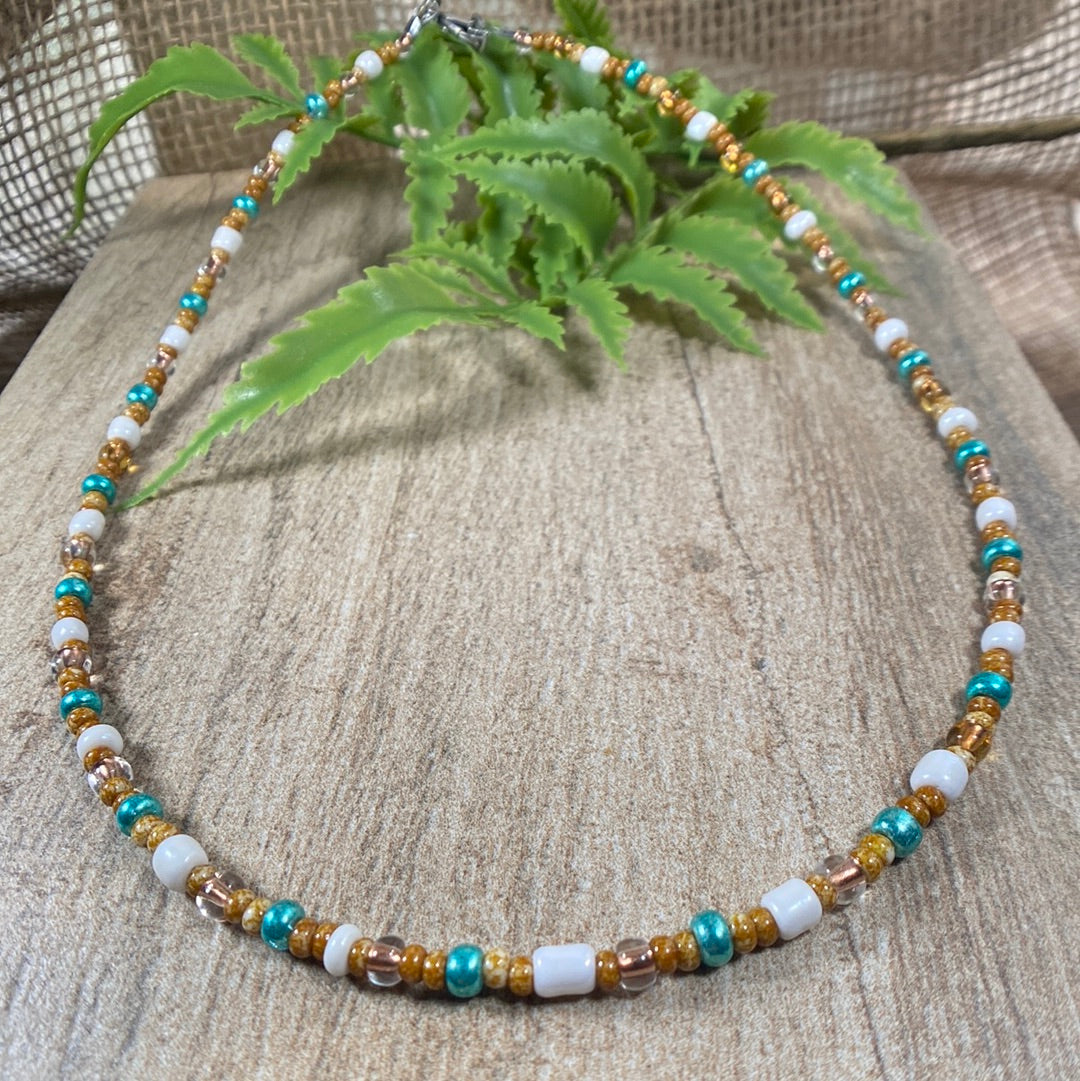 Multi color beaded choker necklace
