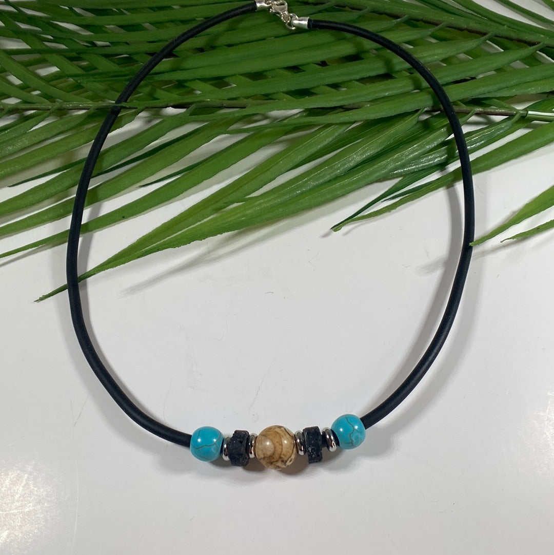 Beaded Necklace Choker, beaded Black Rubber Choker - Summer fun choker