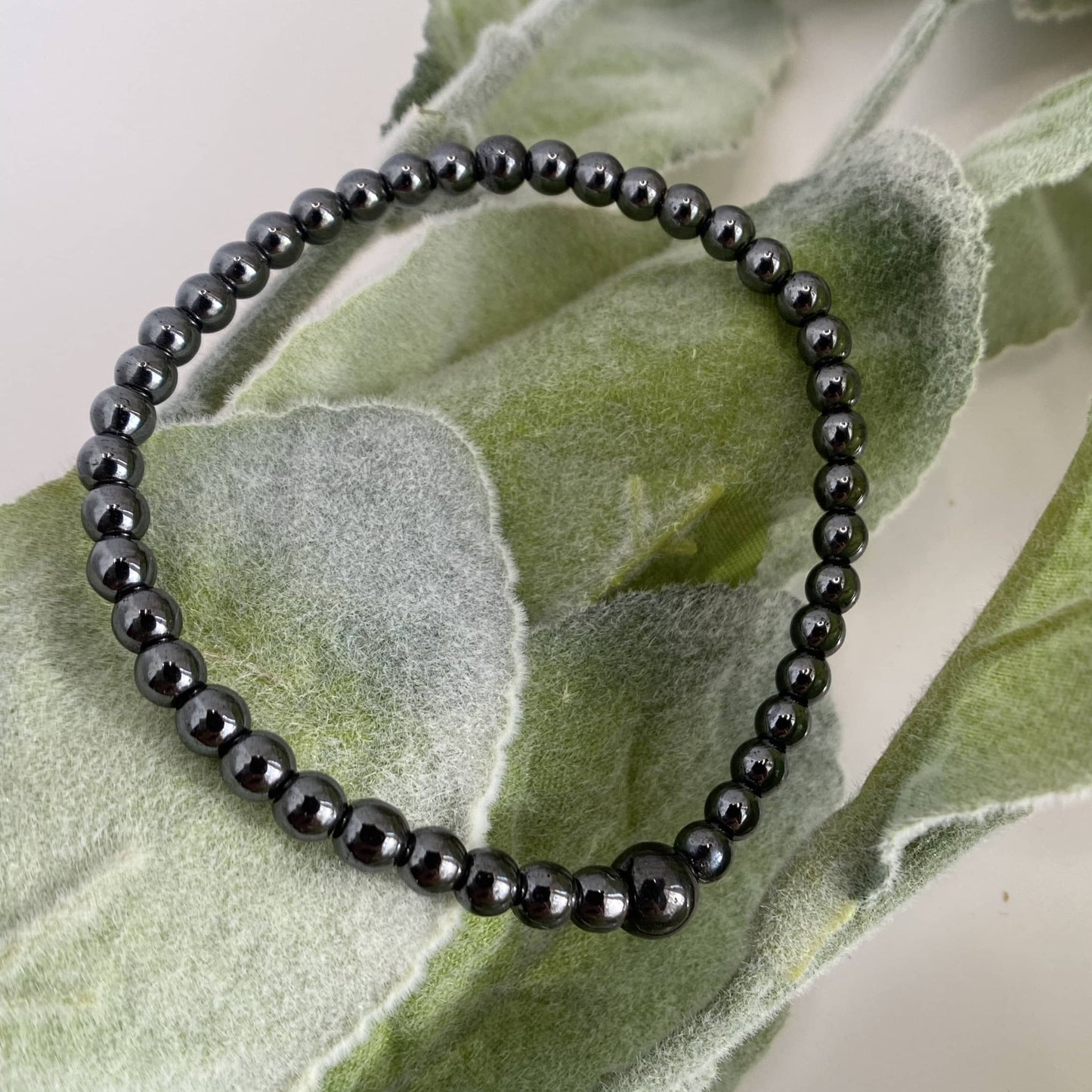 Mens 4mm Hematite Beaded Stretch Bracelet Absorb Negative Energy