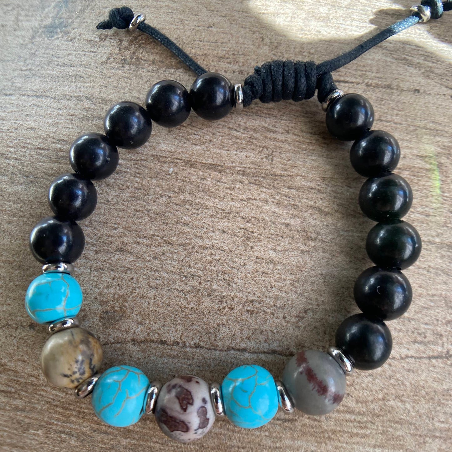 Turquoise and Jasper 10mm Beaded Bracelet