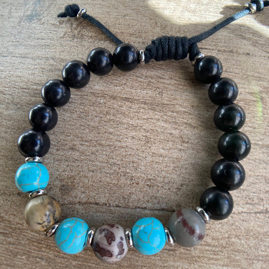 Turquoise and Jasper 10mm Beaded Bracelet
