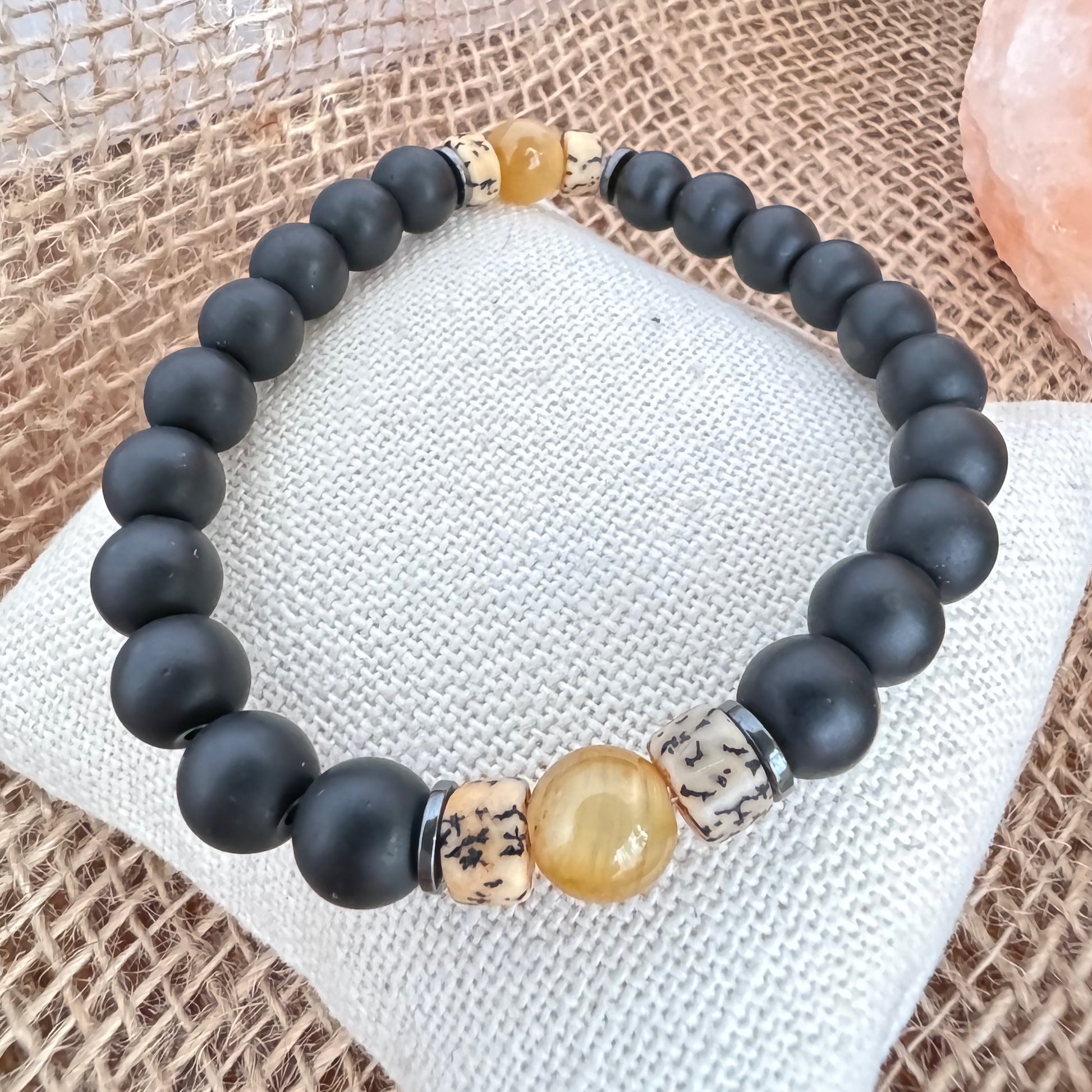 Matte Black Onyx and Gold Tiger Eye beaded bracelet