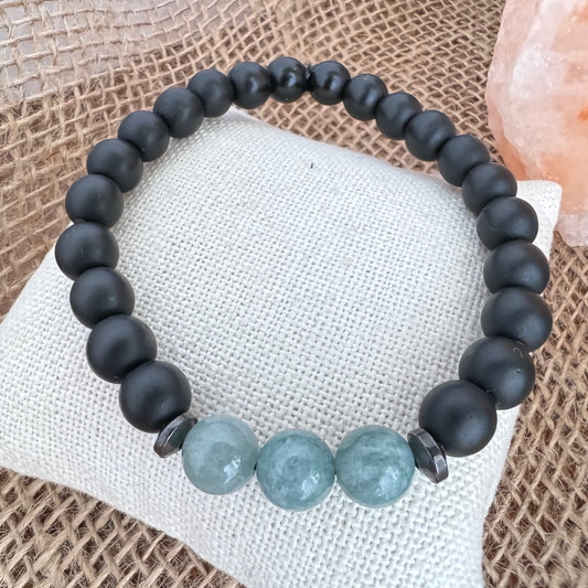 Matte Black Onyx with Burma Jade Beaded Stretch Bracelet 8mm - Protect and Guidance