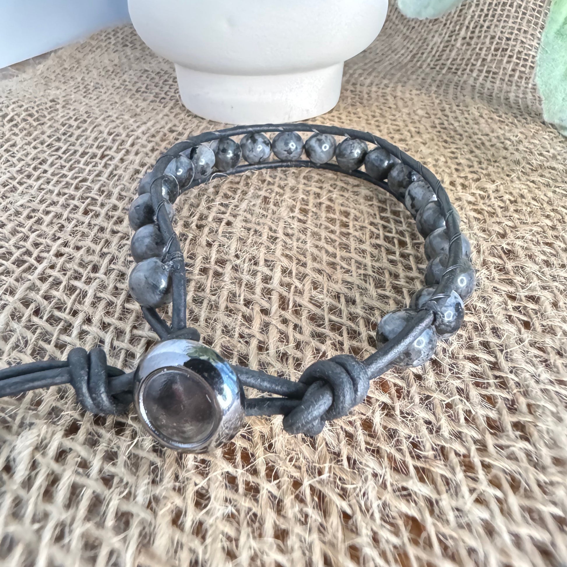 Labradorite Beaded Leather Bracelet