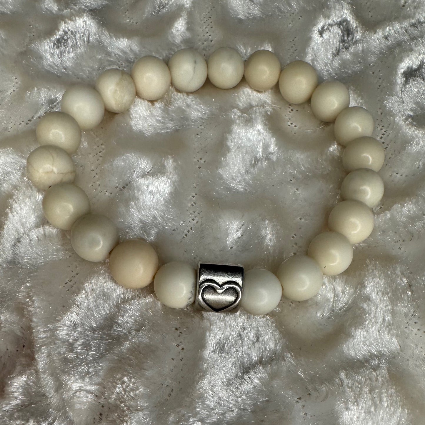 Natural Cream Jasper Beaded Stretch Bracelet 8mm - Winter White