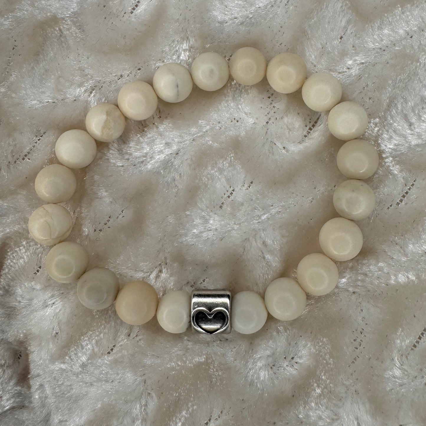 Natural Cream Jasper Beaded Stretch Bracelet 8mm - Winter White