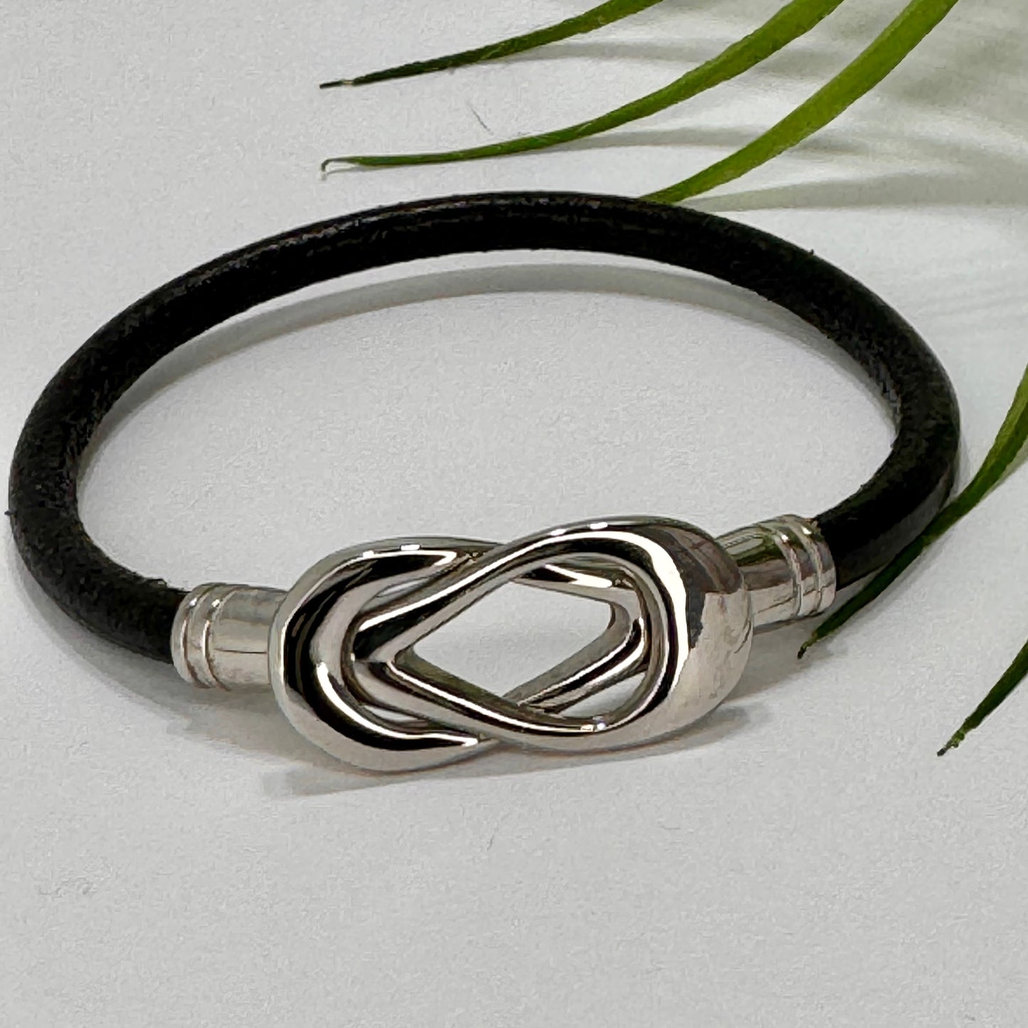 Black or Expresso Leather Cord Bracelet with Intertwined Magnetic Clasp