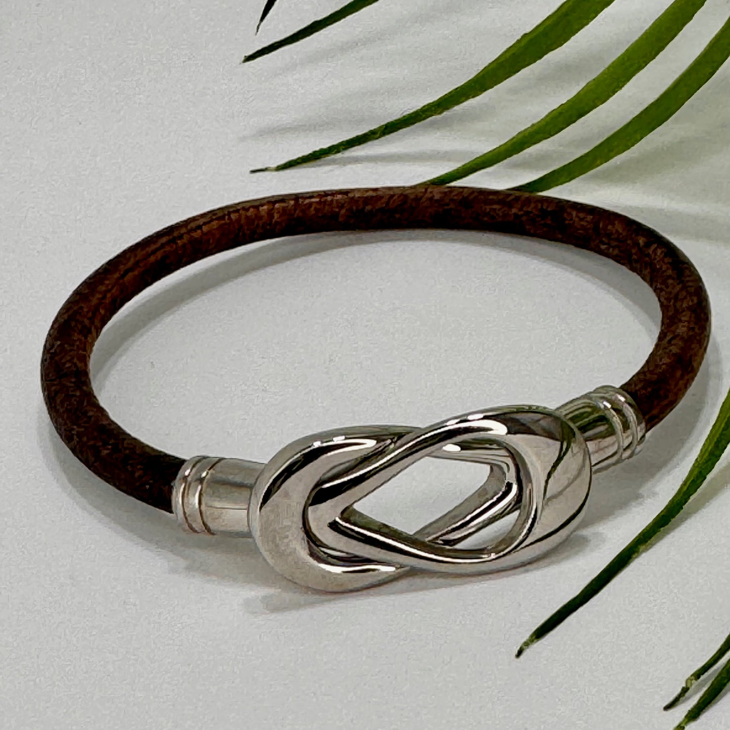 Black or Expresso Leather Cord Bracelet with Intertwined Magnetic Clasp