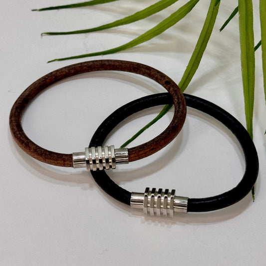 Black or Expresso Leather Cord Bracelet with Magnetic Clasp