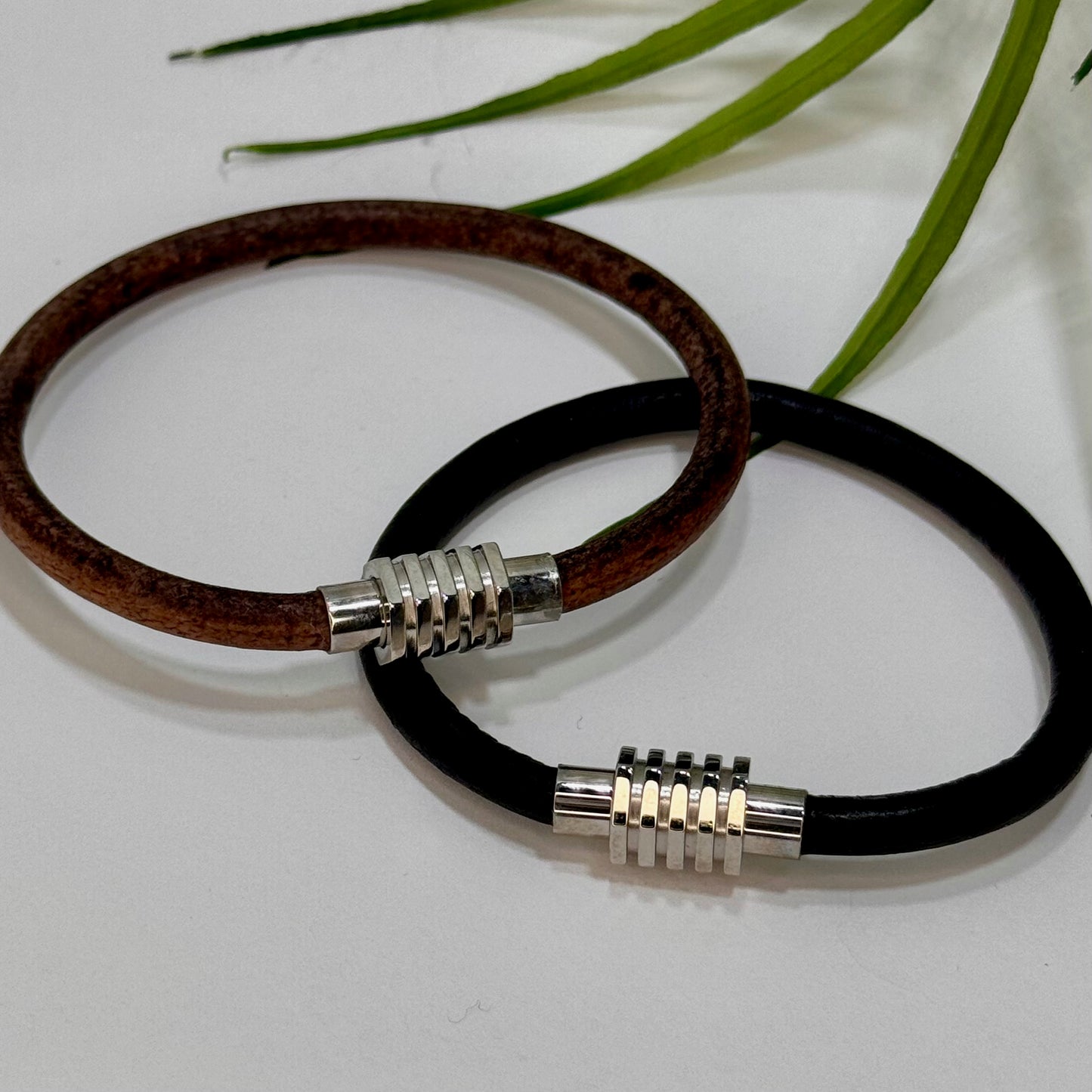 Black or Expresso Leather Cord Bracelet with Magnetic Clasp