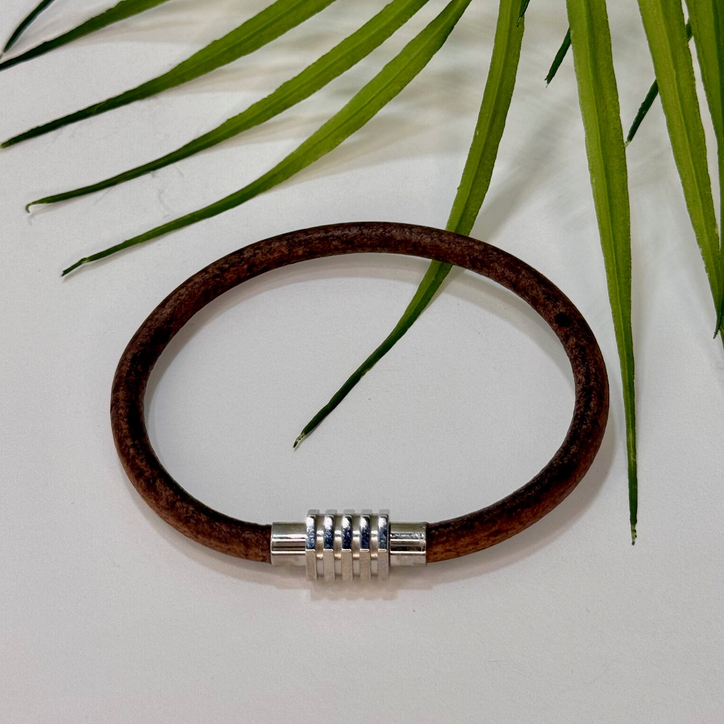 Black or Expresso Leather Cord Bracelet with Magnetic Clasp