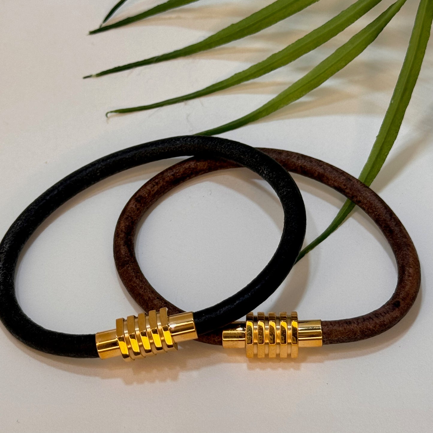 Black or Expresso Leather Cord Bracelet with Magnetic Clasp