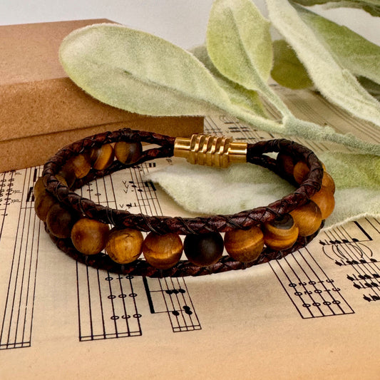 matte tiger eye 8mm beaded bracelet with gold magnetic clasp