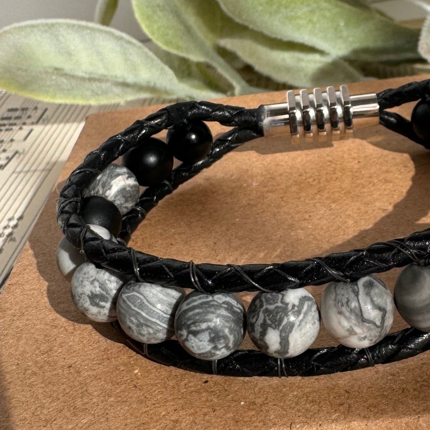 Matte Grey Crazy Lace Jasper with Steel Clasp - Stability