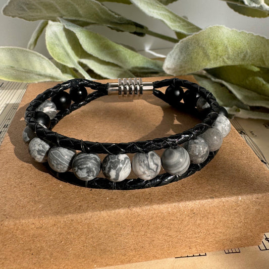 Matte Grey Crazy Lace Jasper with Steel Clasp - Stability