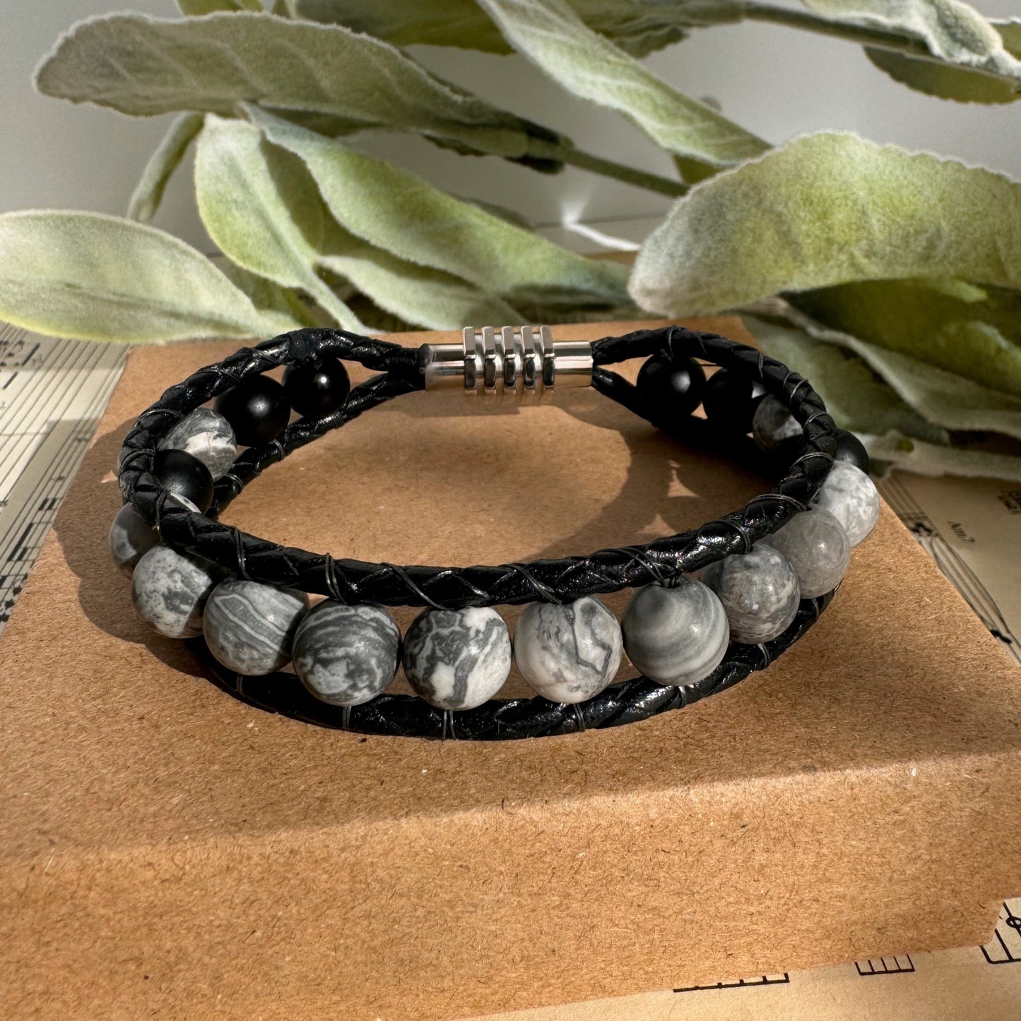 Matte Grey Crazy Lace Jasper with Steel Clasp - Stability