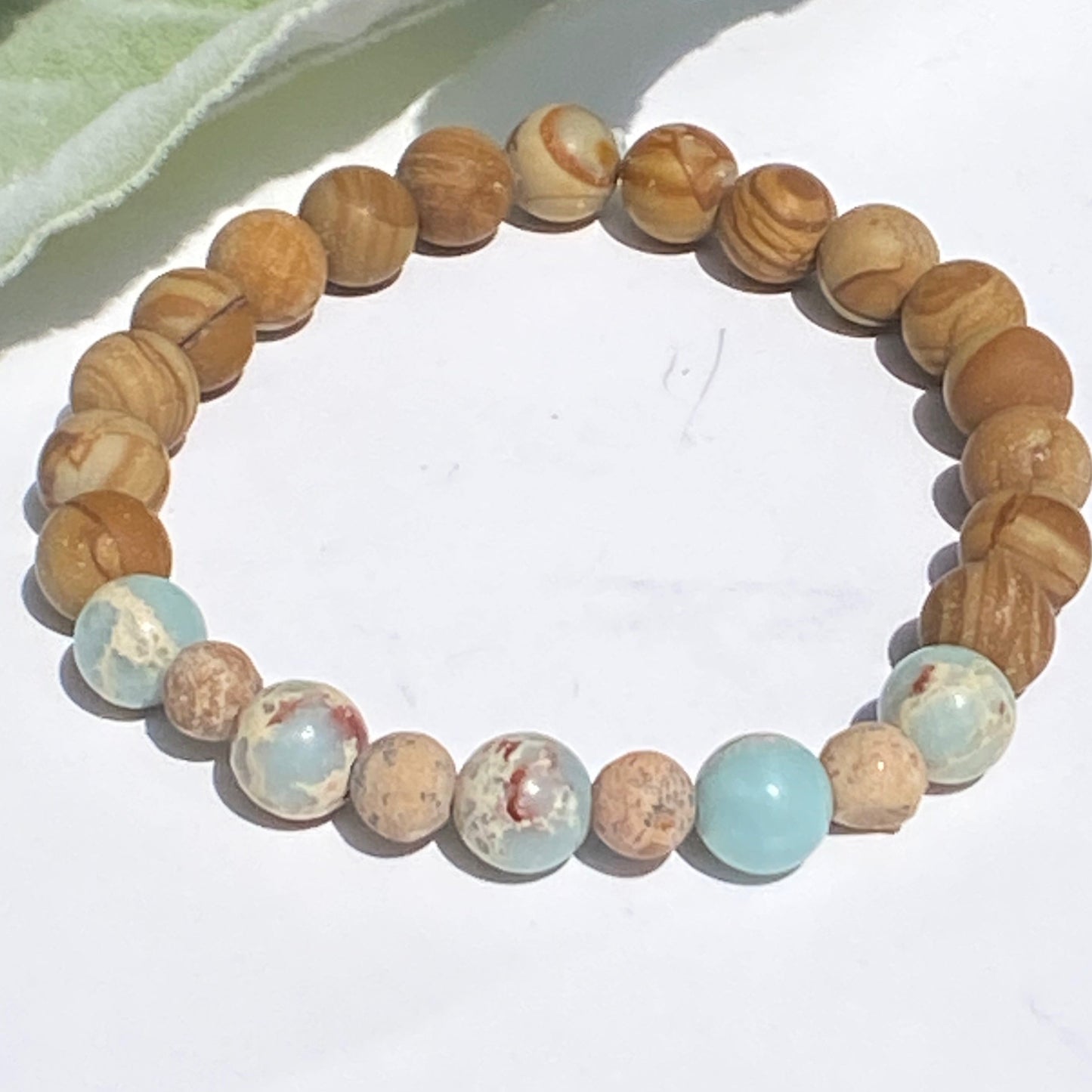 Sea Sediment and Tiger Skin Jasper 8mm Beaded Stretch Bracelet