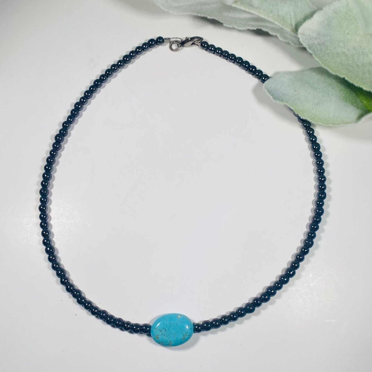 Turquoise & Hematite Beaded Necklace Choker