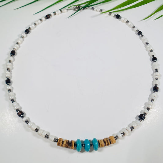 Beaded choker necklace with turquoise outer banks inspired