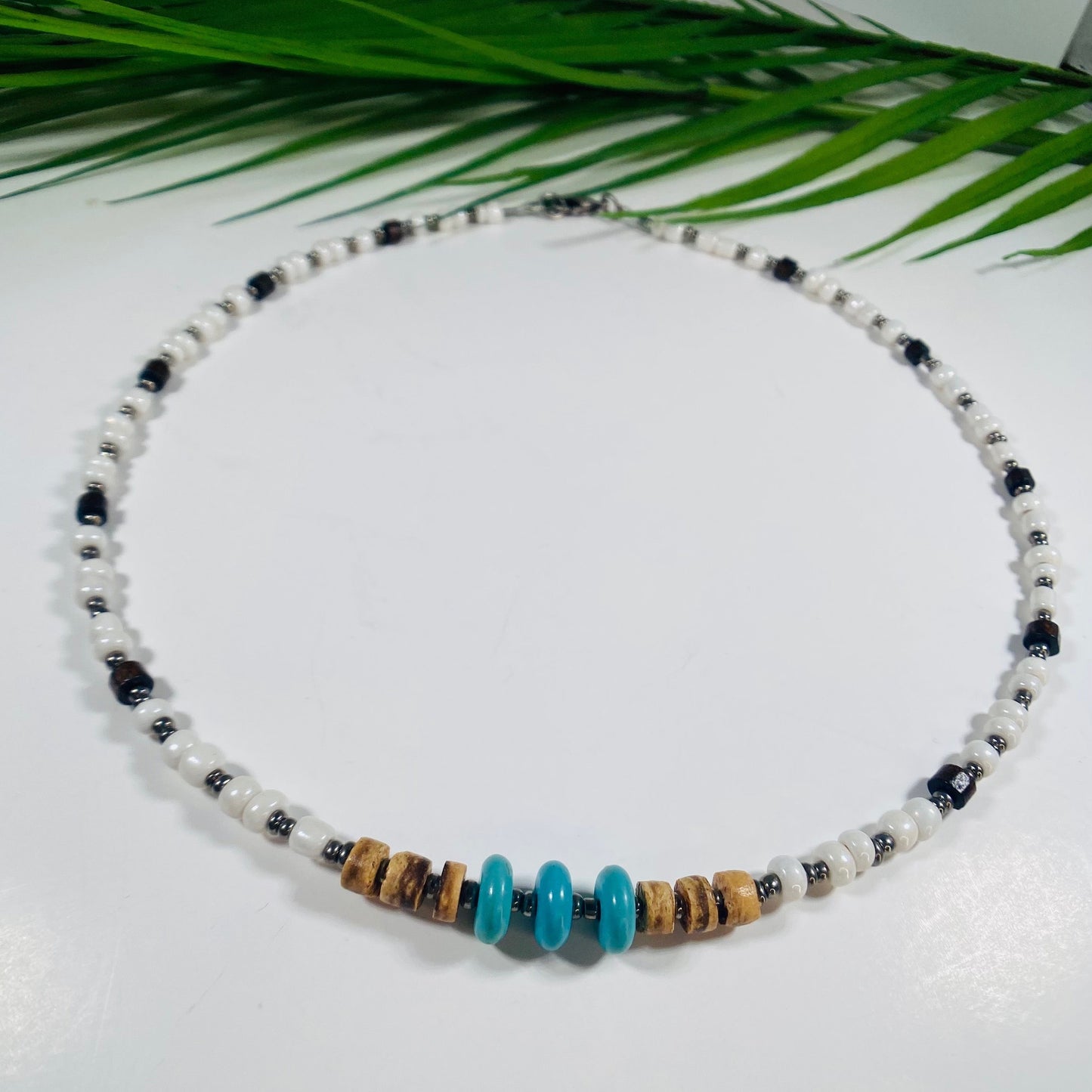 Beaded Choker Necklace with Turquoise accents