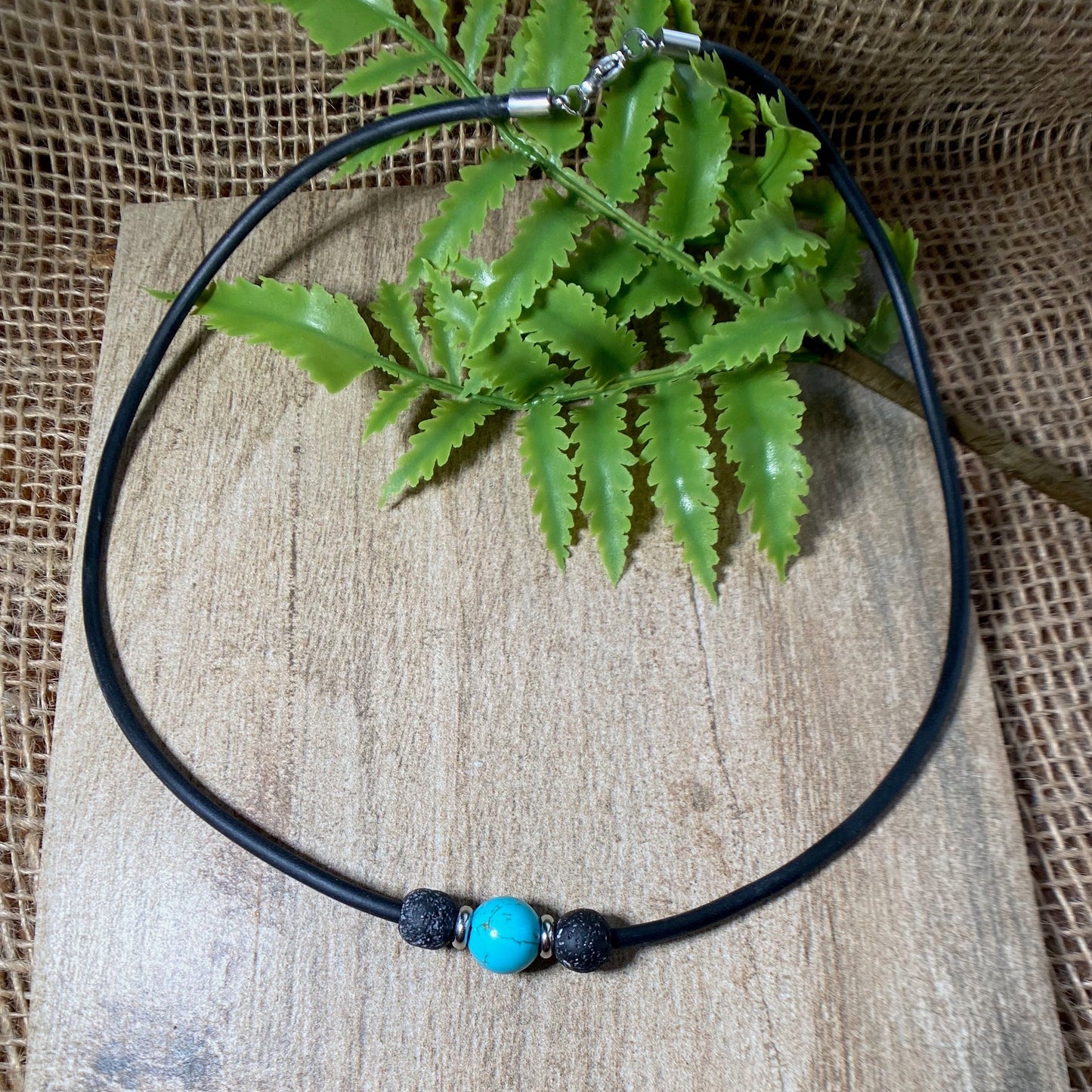 Turquoise, Lava Beaded Necklace Choker