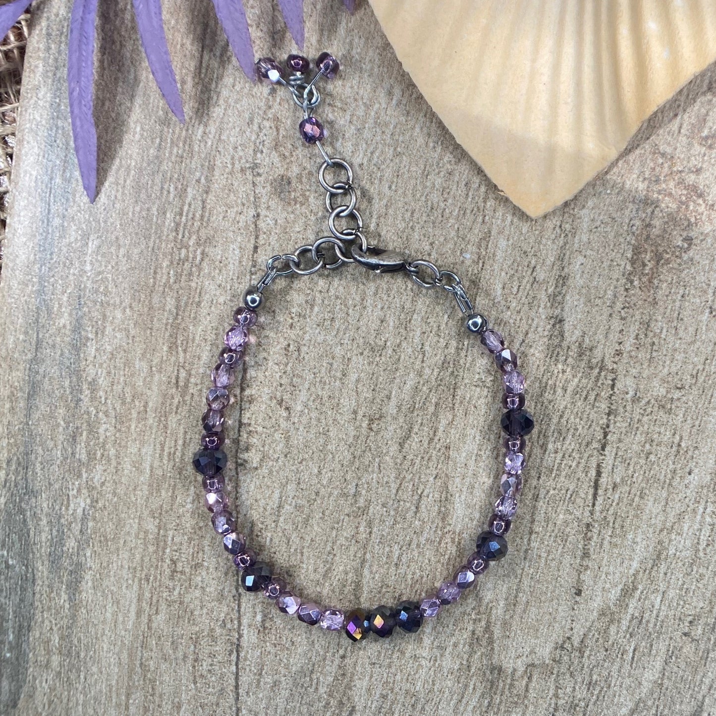 Purple crystal beaded ankle bracelet / bracelet