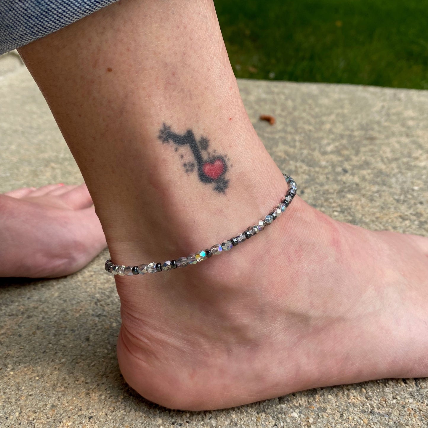 Ankle Bracelet / Bracelet Silver Rainbow Crystals and Hematite Beads