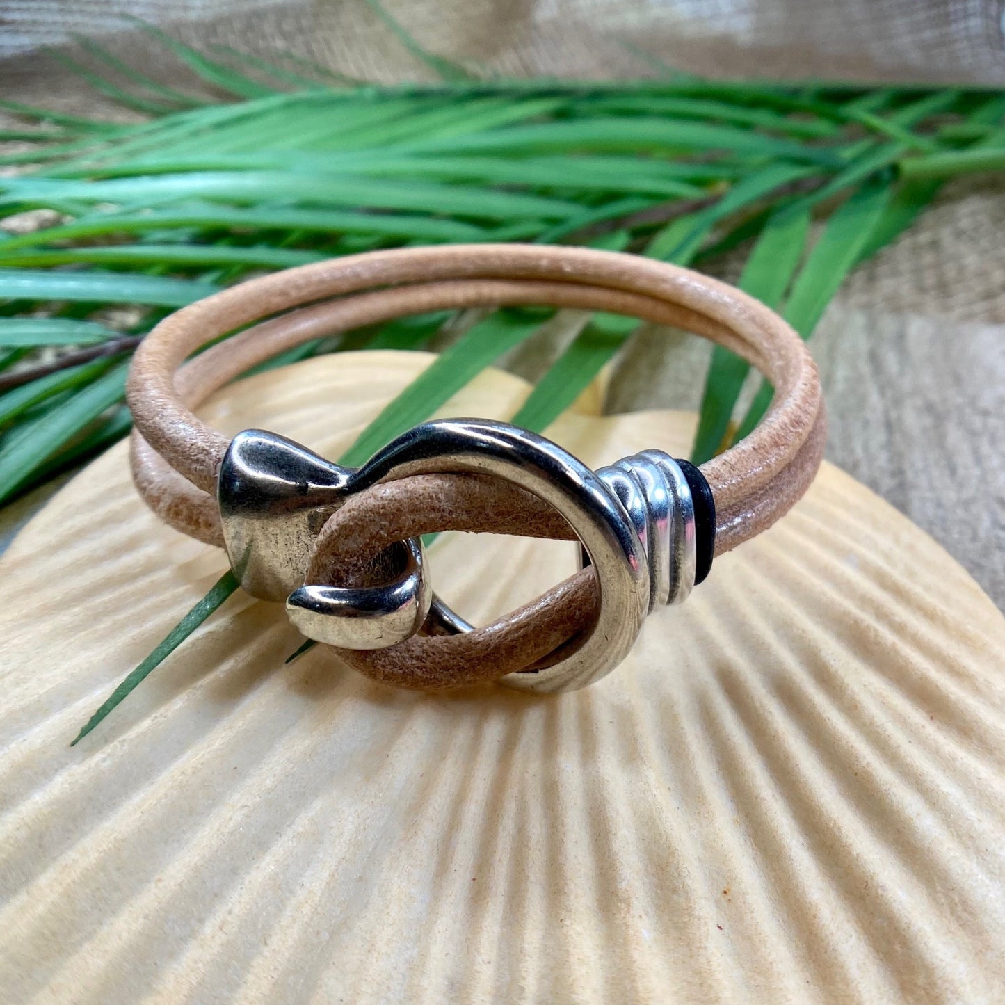 Natural Leather Cord Bracelet with Antique Sterling Silver Clasp 