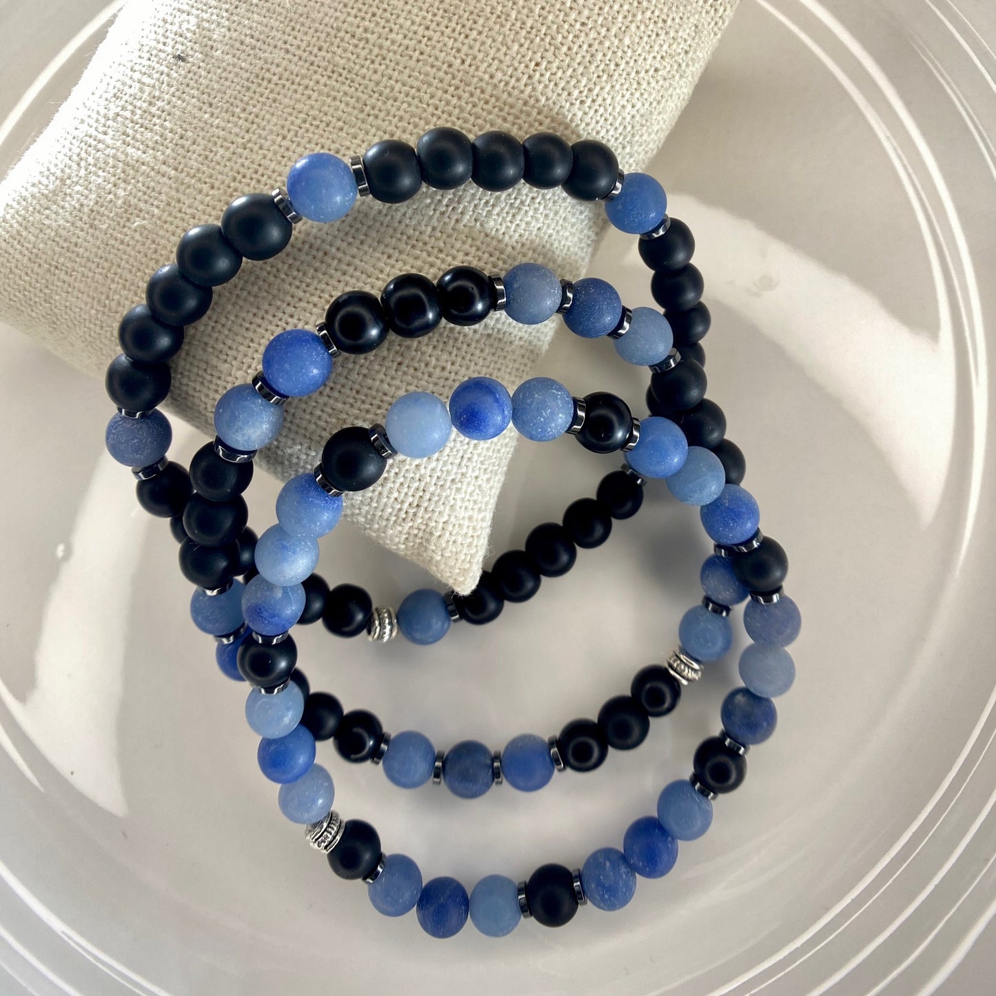 Black Onyx and Blue Aventurine 6mm Beaded Stretch Bracelet