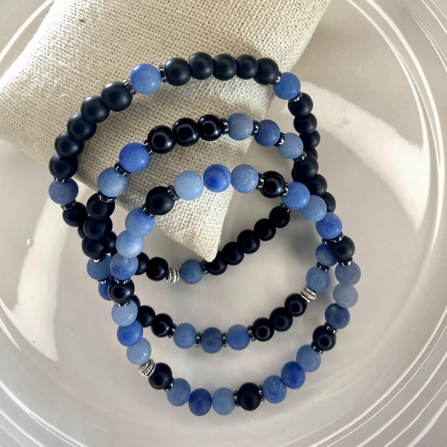 Blue Aventurine and Black Onyx 6mm Beaded Stretch Bracelet