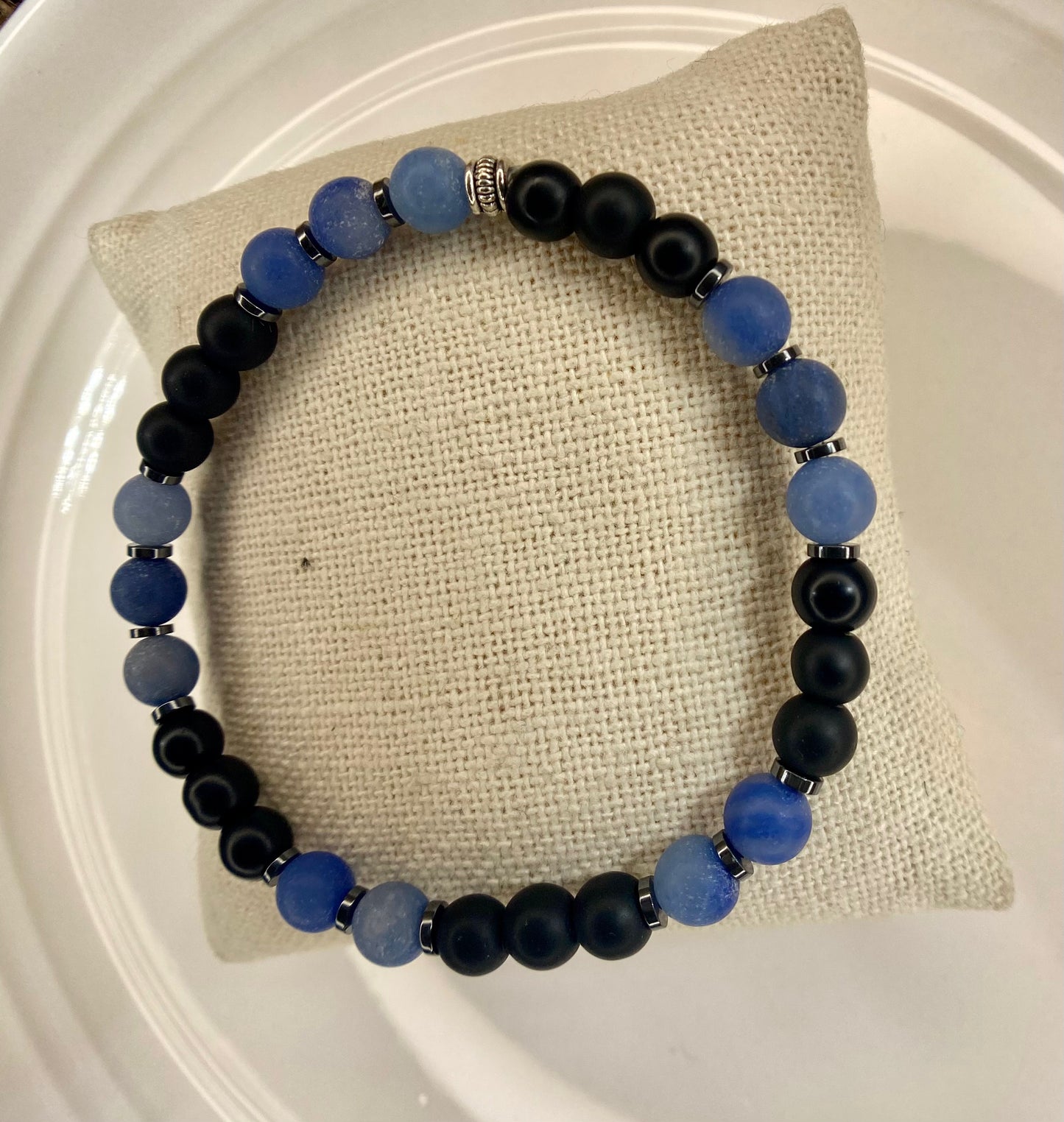 Black Onyx and Blue Aventurine 6mm Beaded Stretch Bracelet