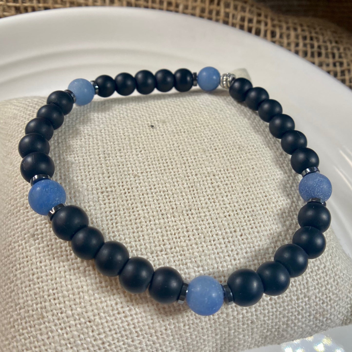 Black Onyx and Blue Aventurine 6mm Beaded Stretch Bracelet