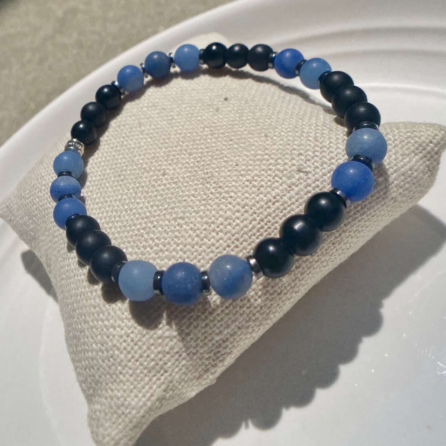 Blue Aventurine and Black Onyx 6mm Beaded Stretch Bracelet