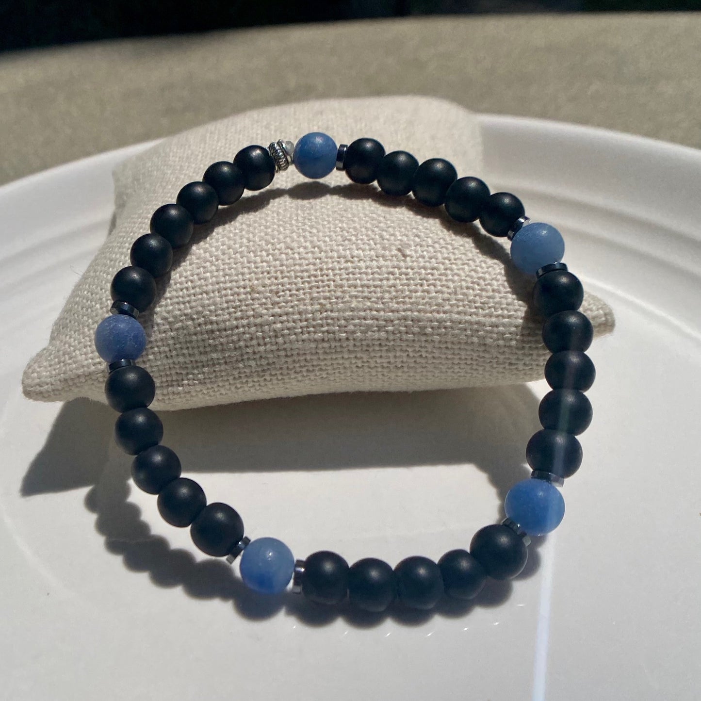 Black Onyx and Blue Aventurine 6mm Beaded Stretch Bracelet