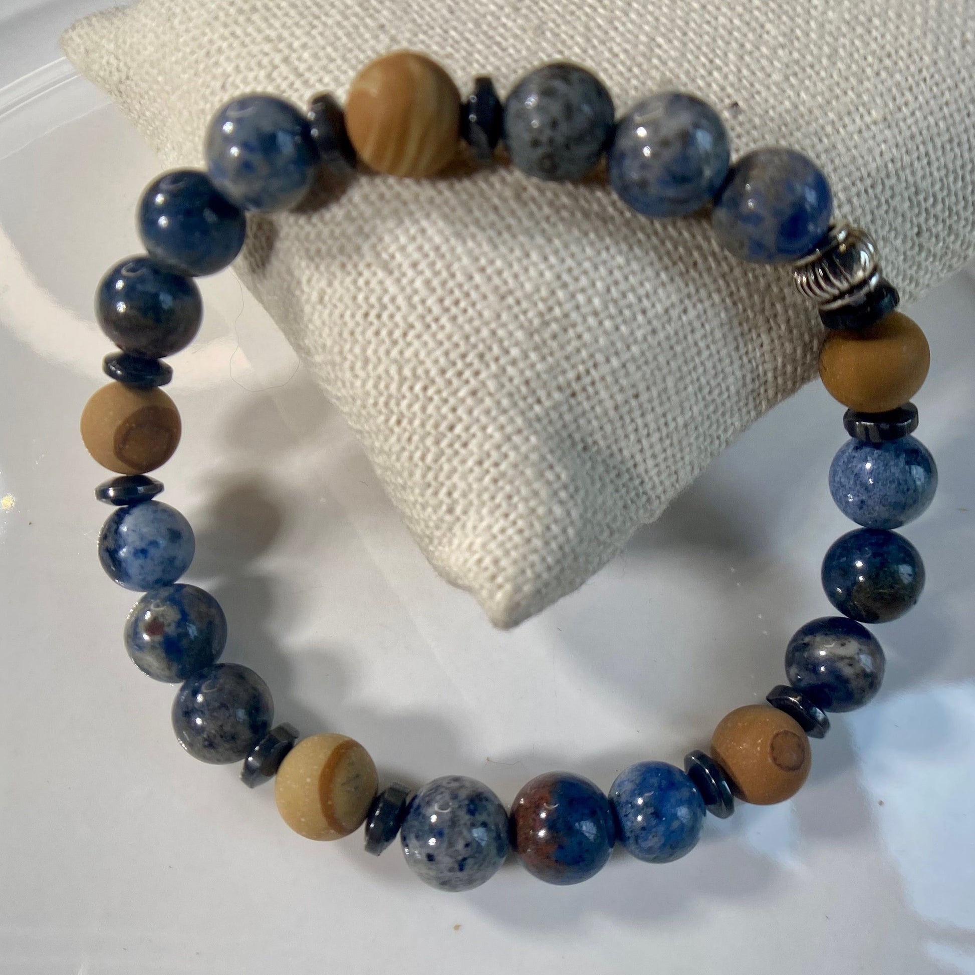 Sunset Dumortierite Beaded Stretch Bracelet with Tiger Skin Jasper