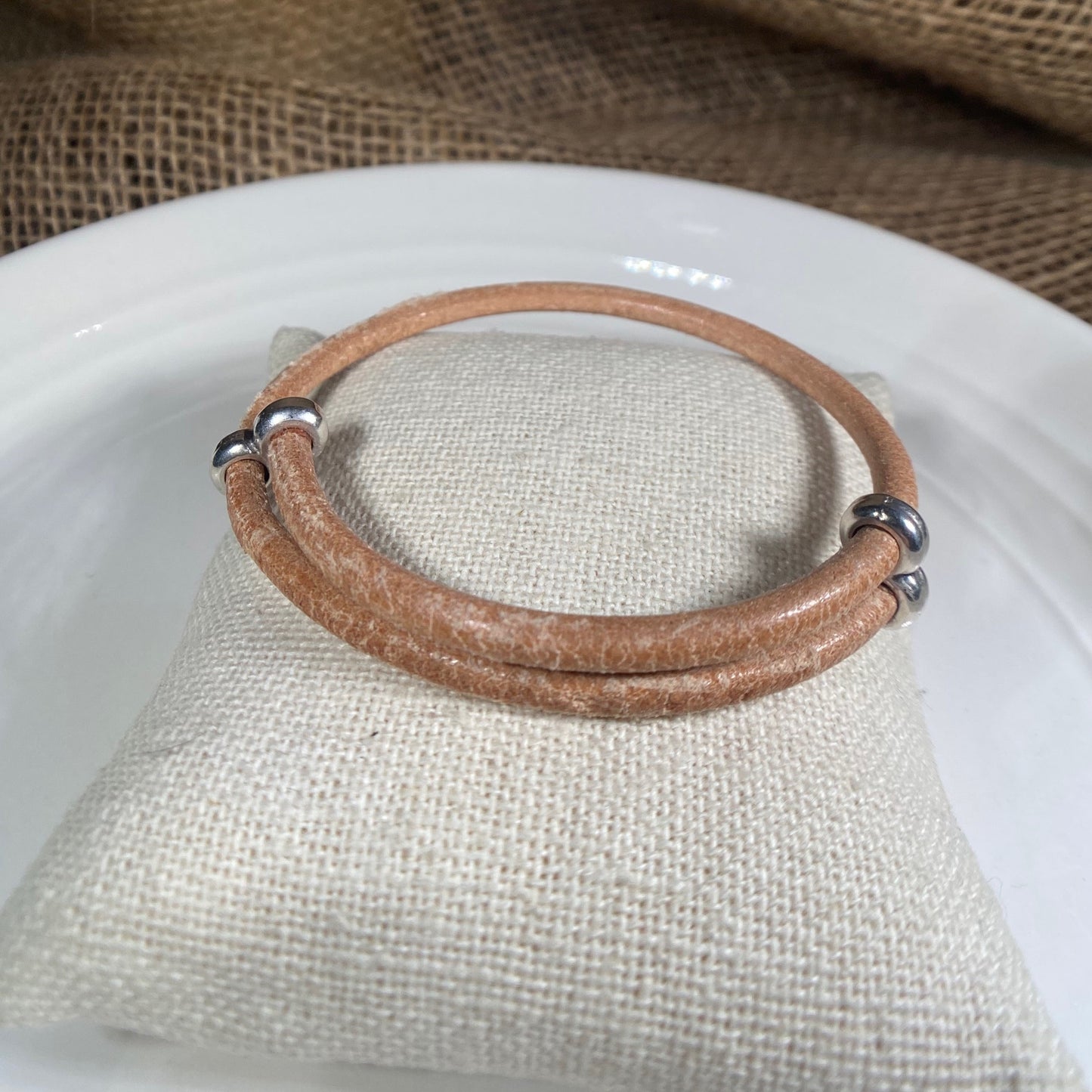 Leather Bracelet Adjustable Antique Silver Fitted Bracelet