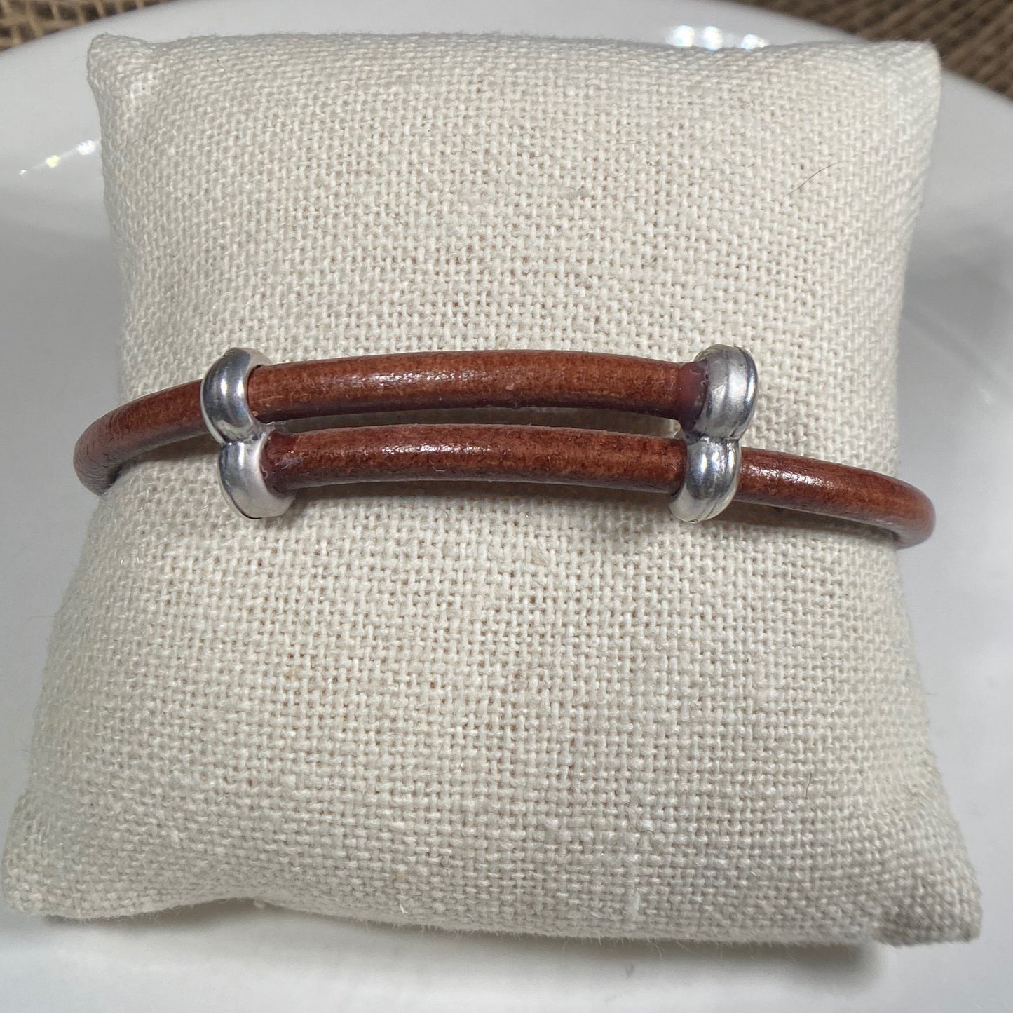 Leather Bracelet Adjustable Antique Silver Fitted Bracelet