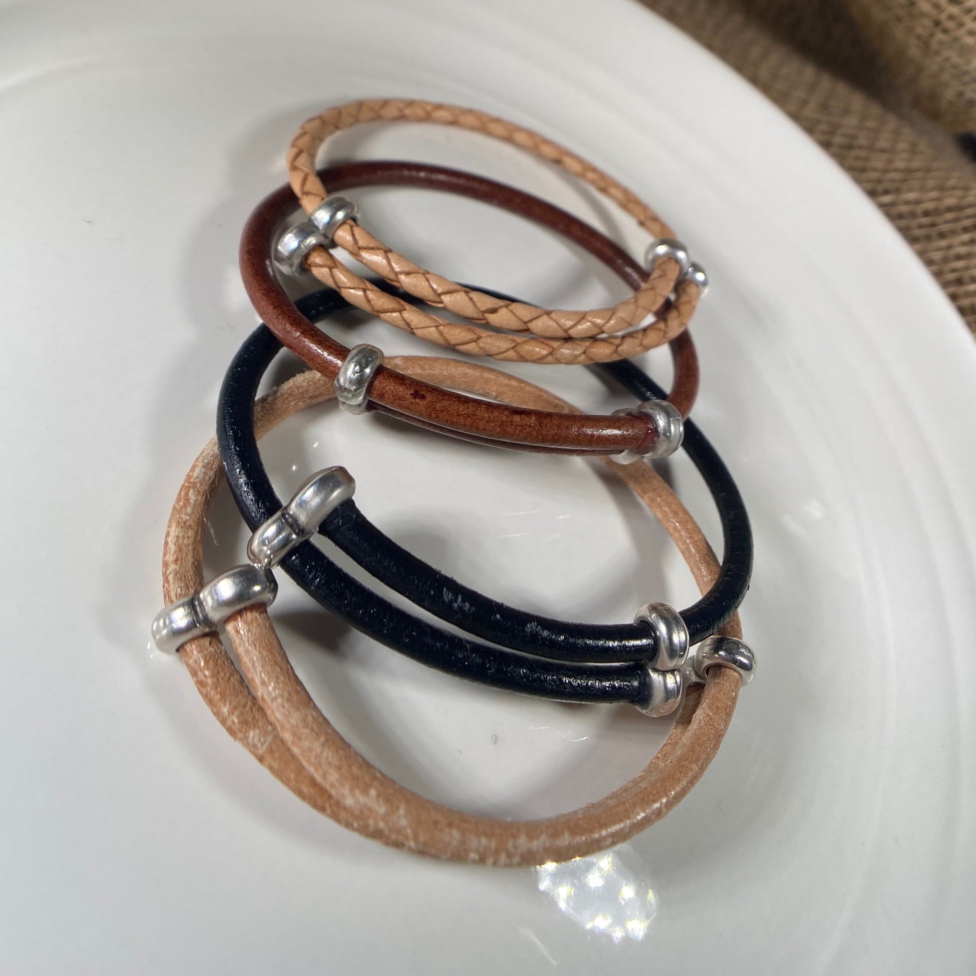 Adjustable leather bracelets in multiple colors