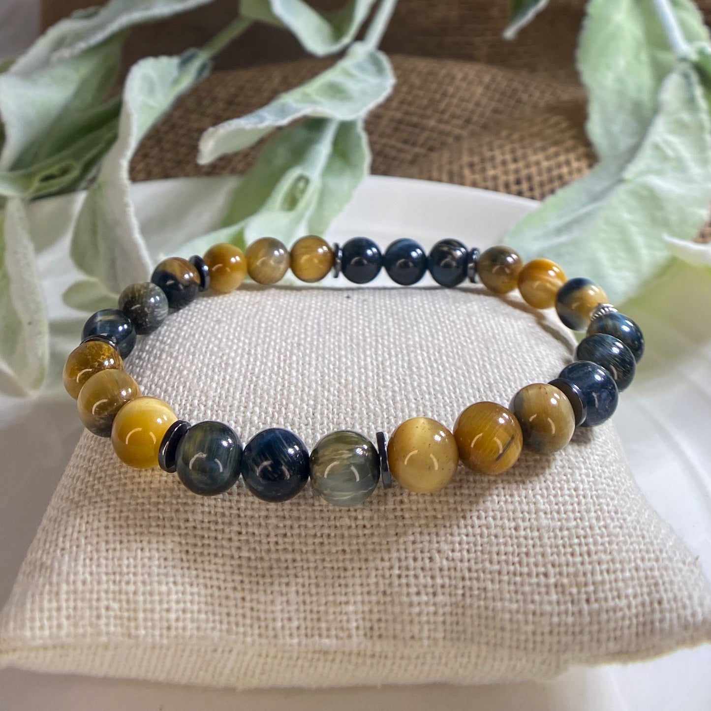 Blue Tiger Eye Beaded Stretch Bracelet 8mm - Serenity