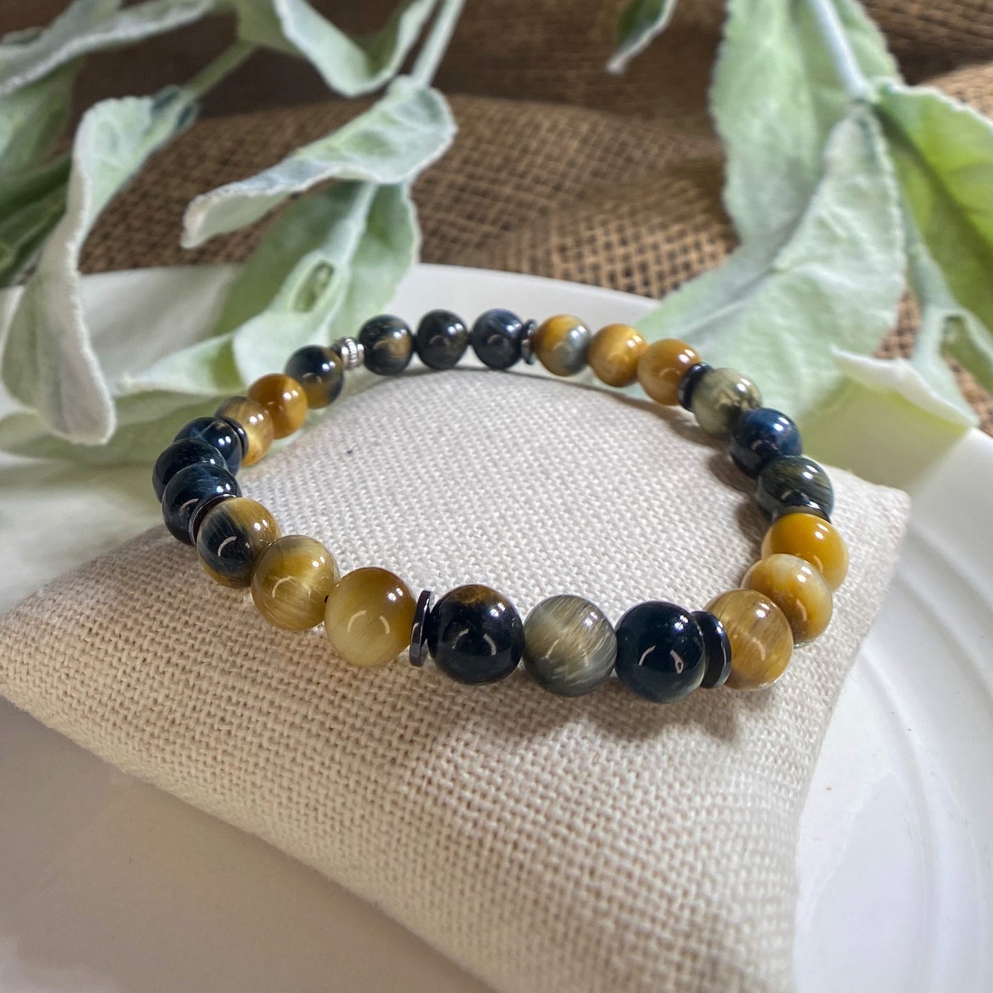 Blue Tiger Eye Beaded Stretch Bracelet 8mm - Serenity