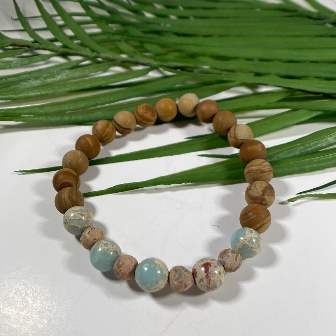 Sea Sediment and Tiger Skin Jasper 8mm Beaded Stretch Bracelet