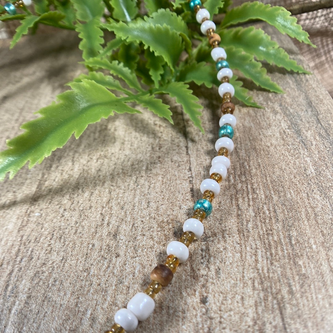 Beaded Choker Necklace with Czech White and Turquoise accent