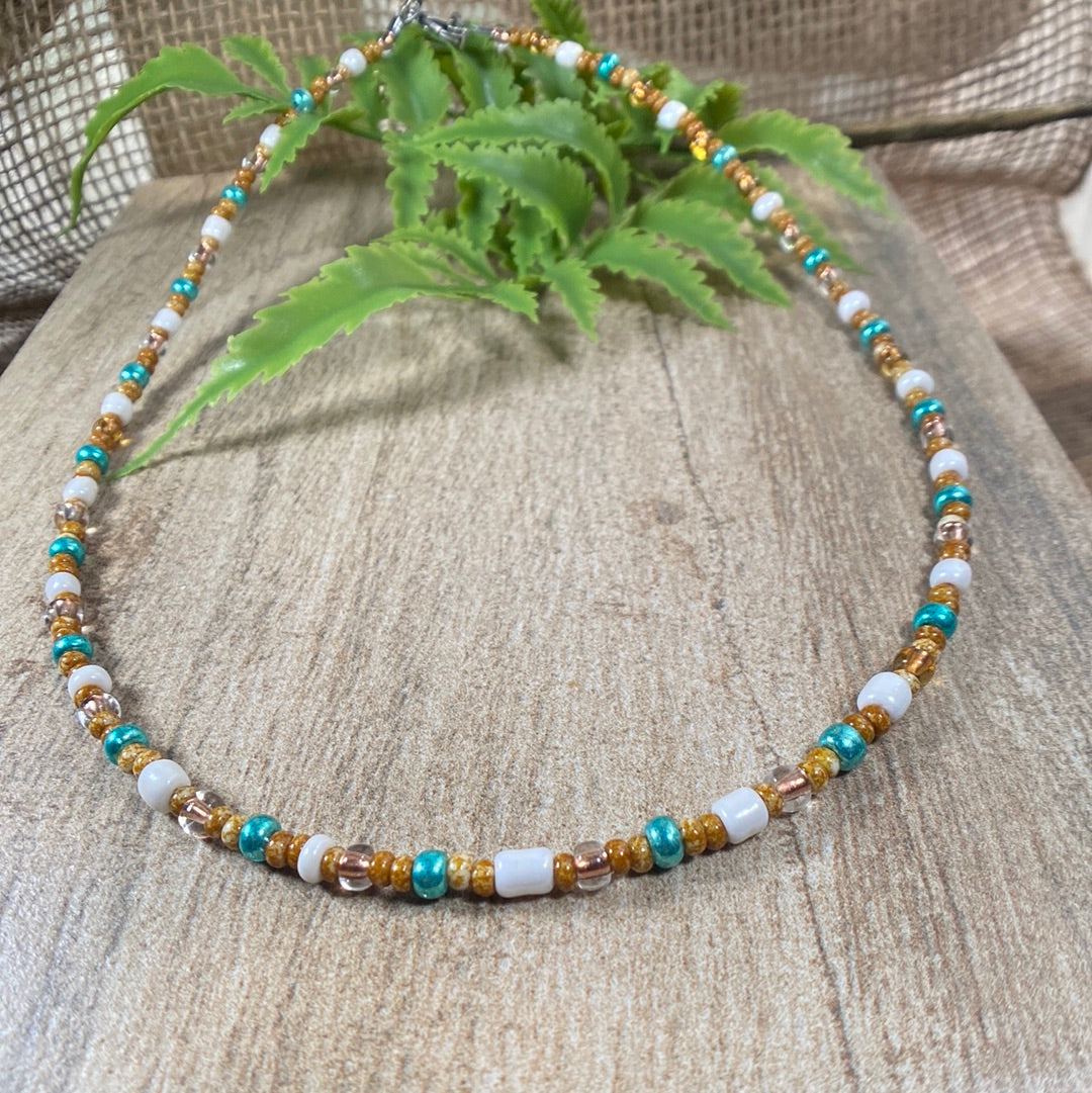 Multi Color Turquoise  Beaded Choker Necklace