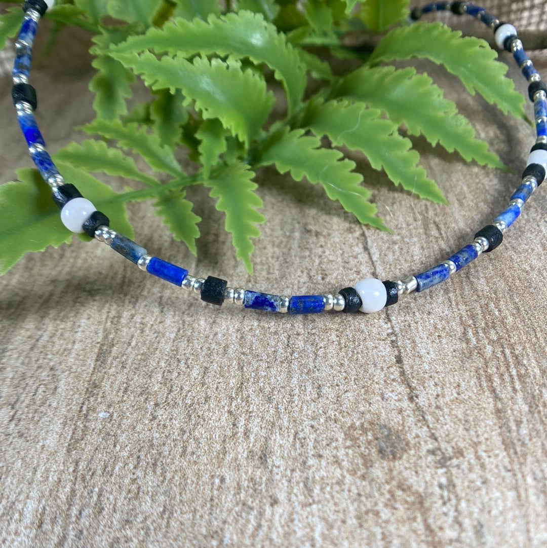 Lapis Gemstone Beaded Choker Necklace