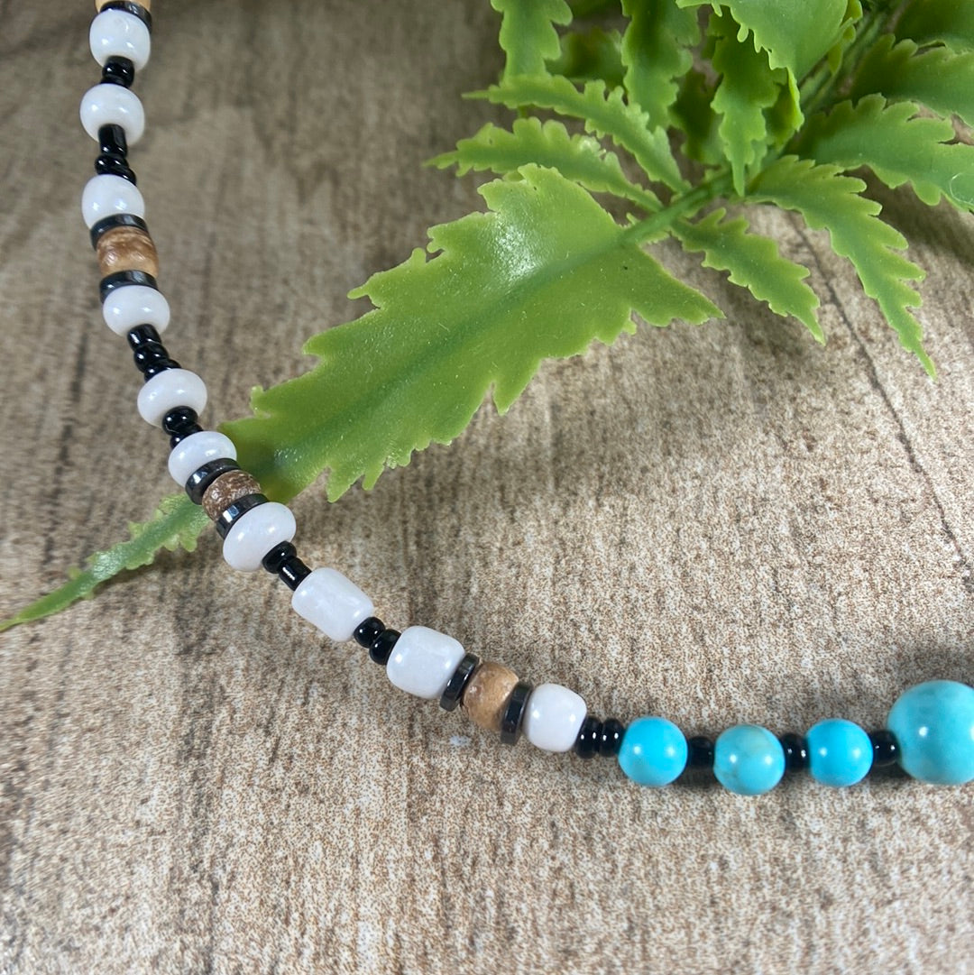 Beaded Choker Necklace with Turquoise black and white accents