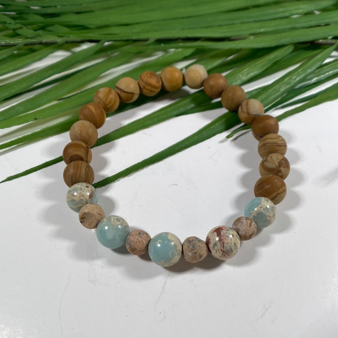 Sea Sediment and Tiger Skin Jasper 8mm Beaded Stretch Bracelet