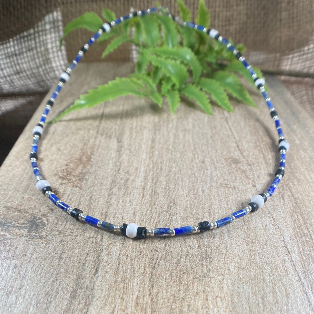 Lapis Gemstone Beaded Choker Necklace