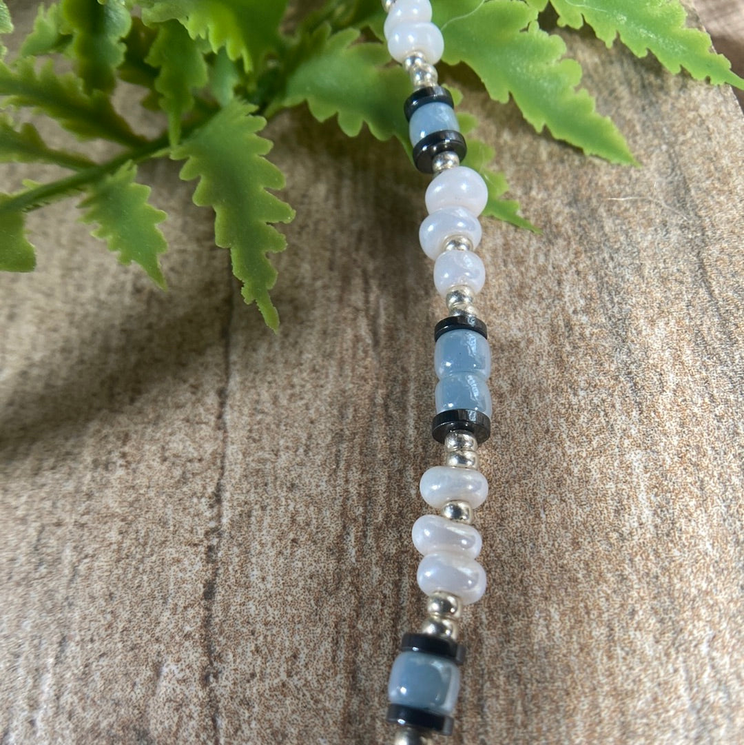 Light Blue and White Beaded Choker Necklace